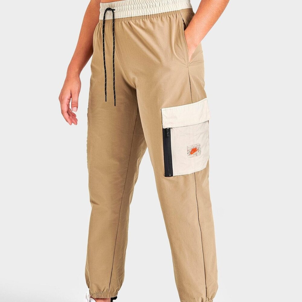 Nike Sportswear Men's Driftwood Rattan Safety-Orange Woven Cargo Jogger Pants XS